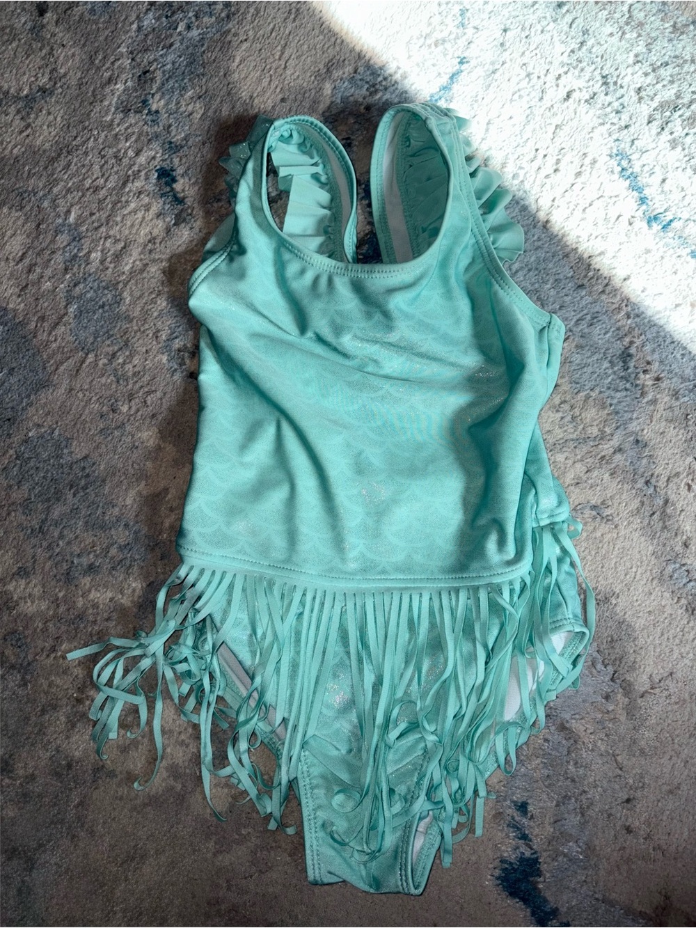 Flap Happy Mint Green Ruffle One-Piece Swimsuit Mermaid Fringe Scales Glitter